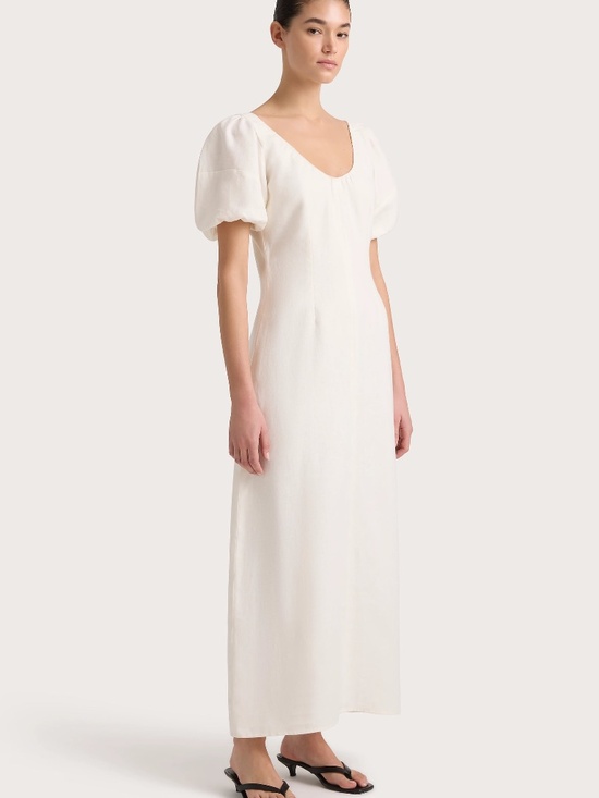 Faithfull the Brand Dresses & Skirts - Faithfull Vence White Linen Long Dress Puff Sleeve